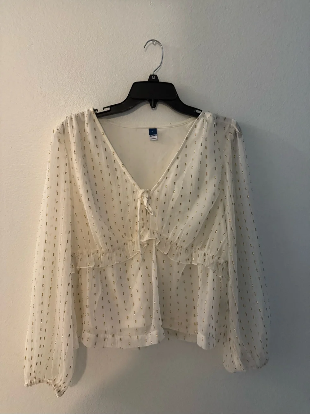Old Navy Cream Sheer Blouse with Gold Dot Detail